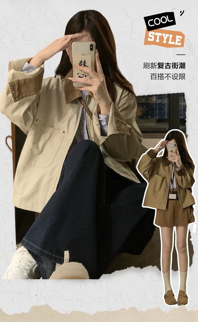 실사 여자 캐주얼 지퍼 쇼트 스타일 잭 여성 코트 바 En 바람 폴로 칼라 패션 재킷 2026 년 봄 새로운 상세 이미지 3