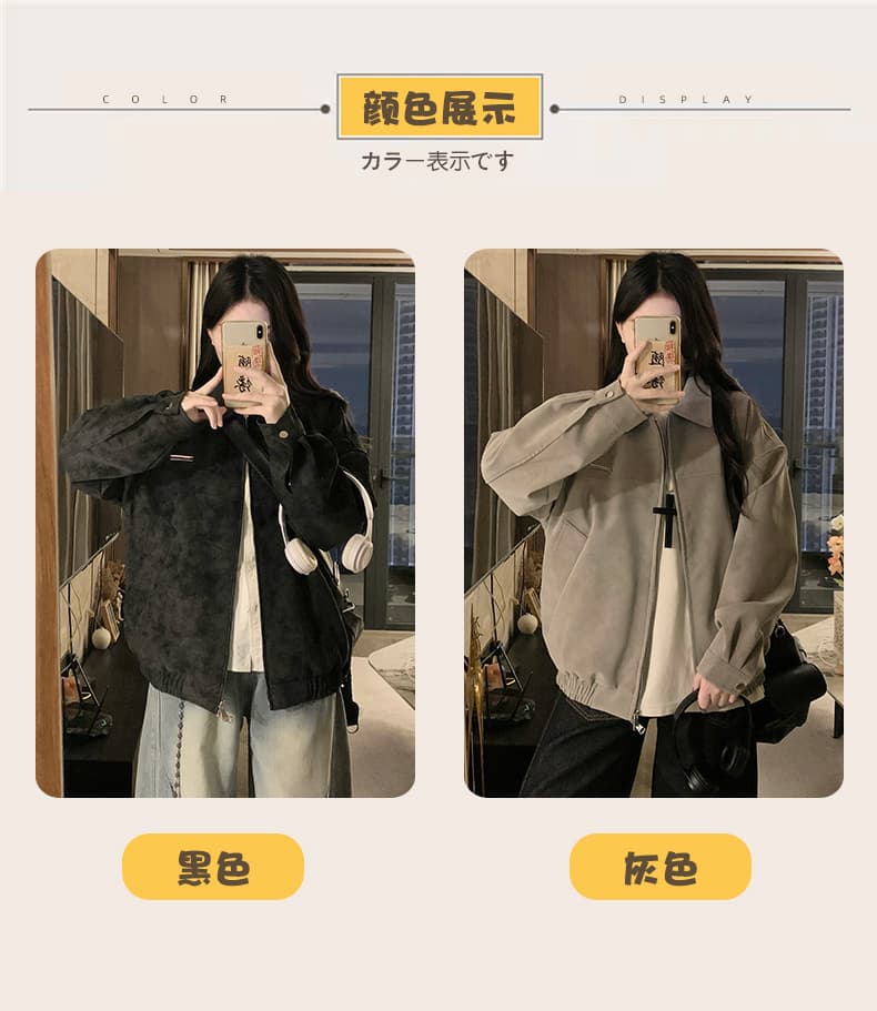 실사 아메리칸 레트로 PU 가죽 폴로 칼라 재킷 남녀 봄 조수 브랜드 커플 루즈핏 다용도 오토바이 재킷 상세 이미지 8