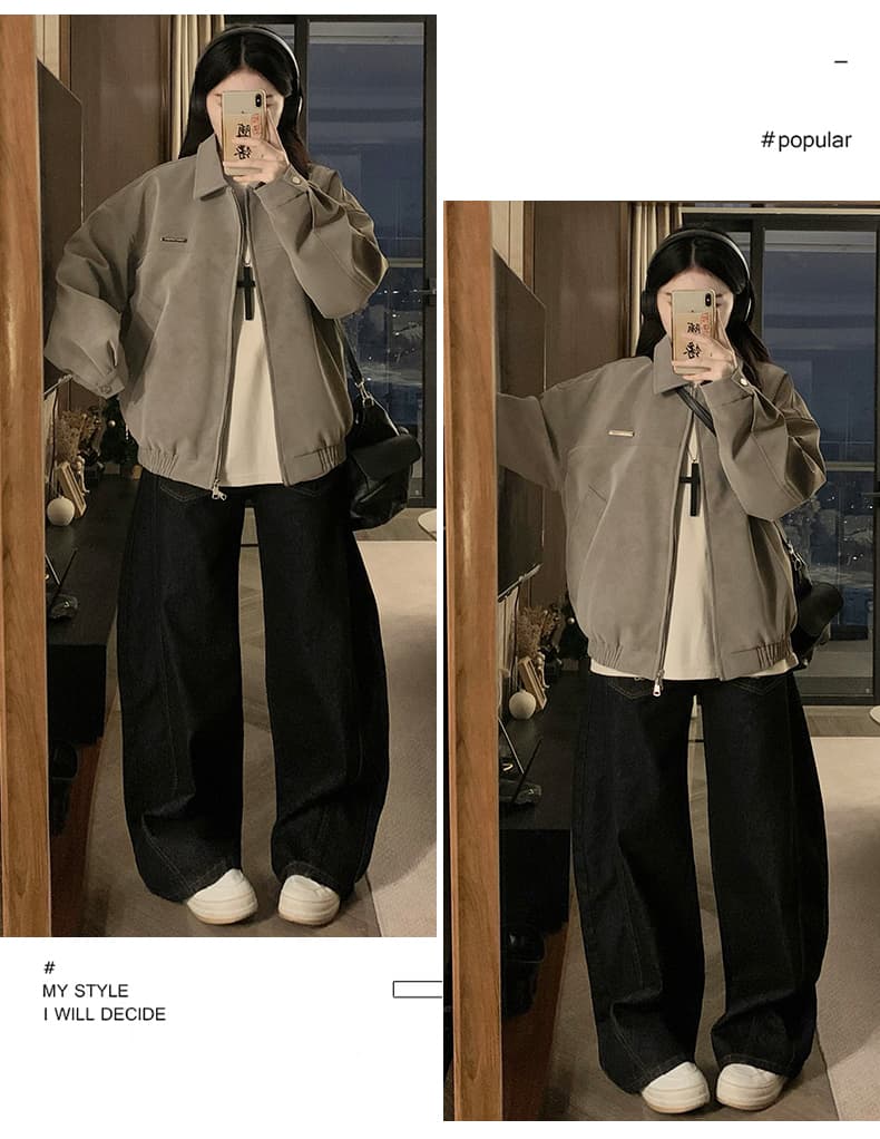 실사 아메리칸 레트로 PU 가죽 폴로 칼라 재킷 남녀 봄 조수 브랜드 커플 루즈핏 다용도 오토바이 재킷 상세 이미지 26