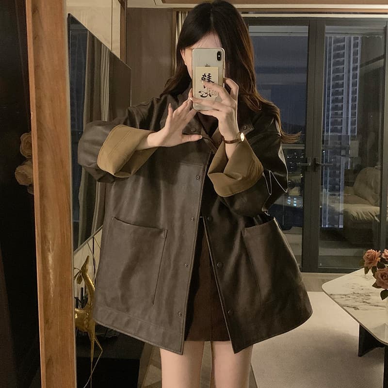 실사 양면 착용 스웨이드 싸움 가죽 자켓 재킷 디자인 센스 2026 봄 새로운 커플 섹션 가죽 재킷 재킷 이미지 5