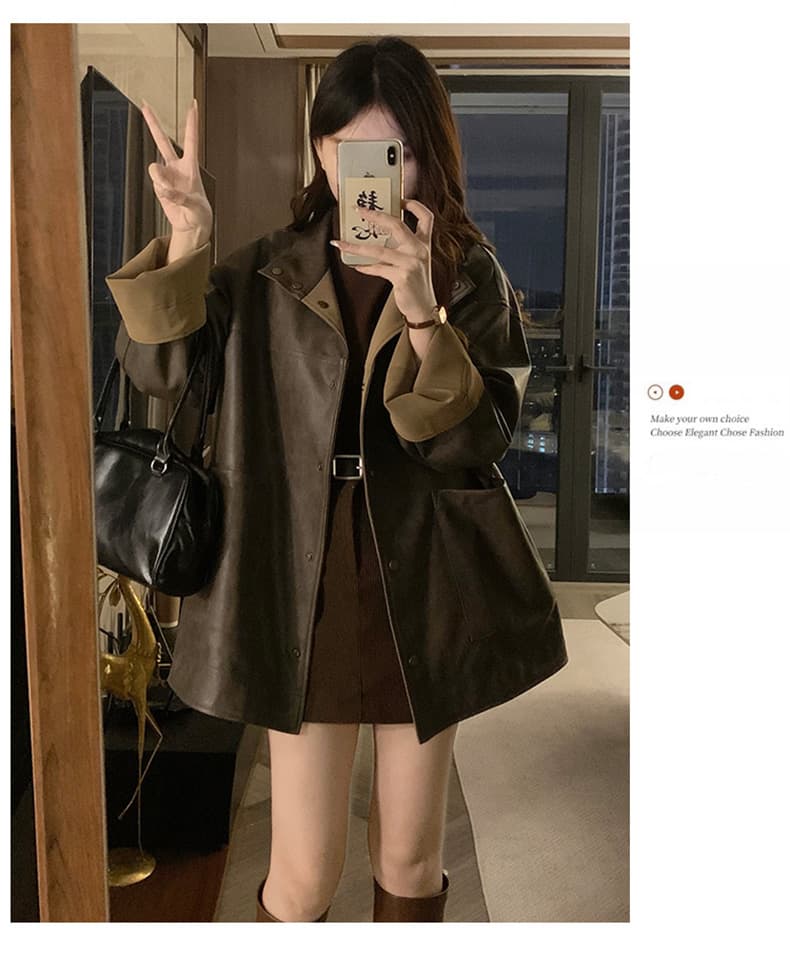 실사 양면 착용 스웨이드 싸움 가죽 자켓 재킷 디자인 센스 2026 봄 새로운 커플 섹션 가죽 재킷 재킷 상세 이미지 16