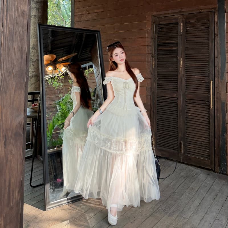 실사 페이크 레이어드 무거운 작업 여성 드레스 2026 년 여름 새로운 레이스 망사 패치워크 프랑스식 길다 치마 이미지 4
