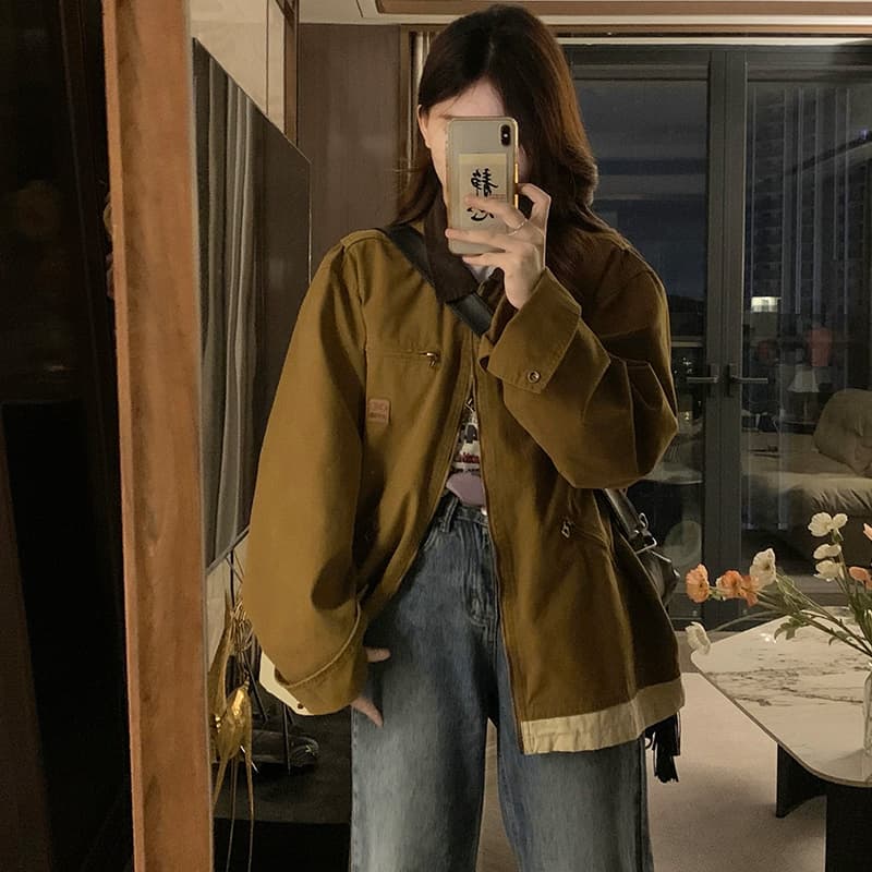 실사 일본식 레트로 디트로이트 재킷 남녀 2026 가을 겨울 폴로 칼라 외국 가스 루즈핏 워크웨어 재킷 트렌디 이미지 5