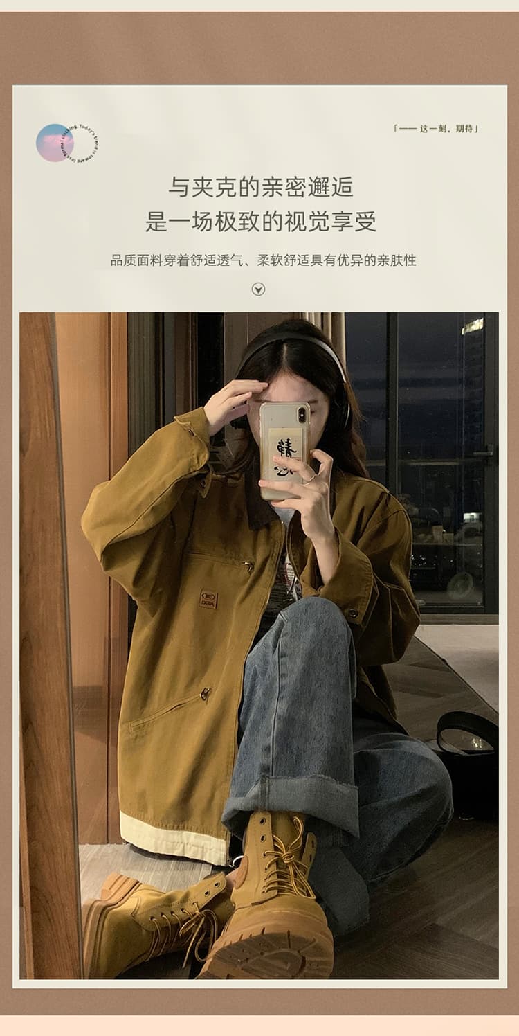 실사 일본식 레트로 디트로이트 재킷 남녀 2026 가을 겨울 폴로 칼라 외국 가스 루즈핏 워크웨어 재킷 트렌디 상세 이미지 3