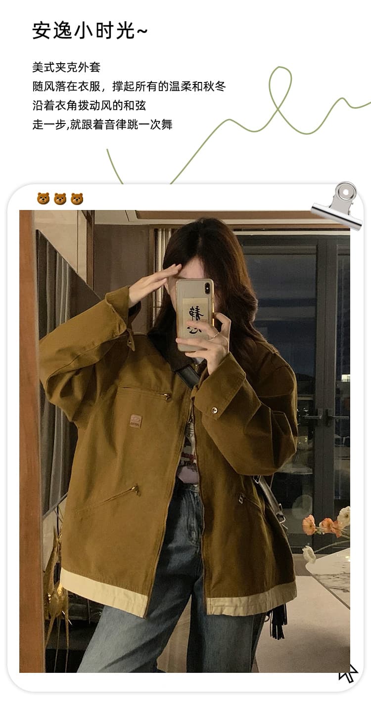 실사 일본식 레트로 디트로이트 재킷 남녀 2026 가을 겨울 폴로 칼라 외국 가스 루즈핏 워크웨어 재킷 트렌디 상세 이미지 5