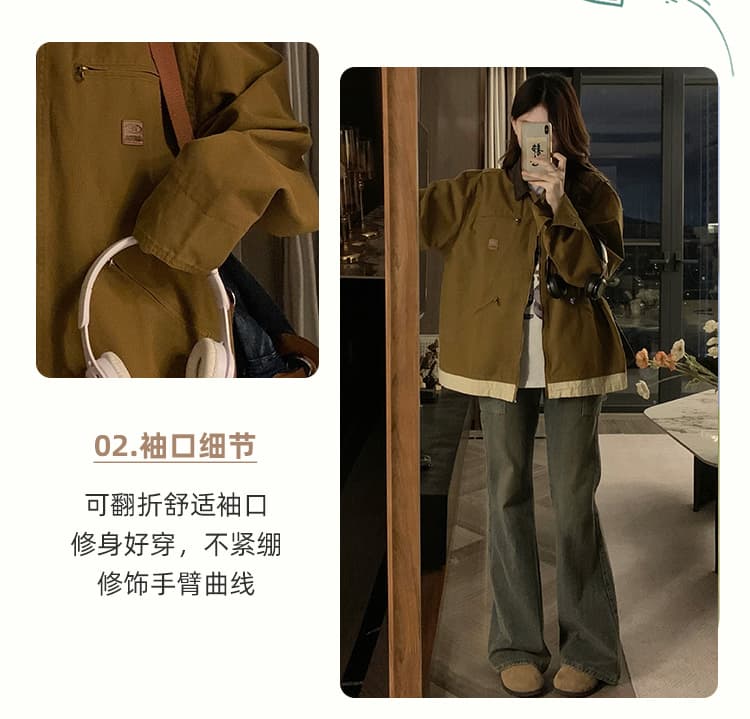 실사 일본식 레트로 디트로이트 재킷 남녀 2026 가을 겨울 폴로 칼라 외국 가스 루즈핏 워크웨어 재킷 트렌디 상세 이미지 7