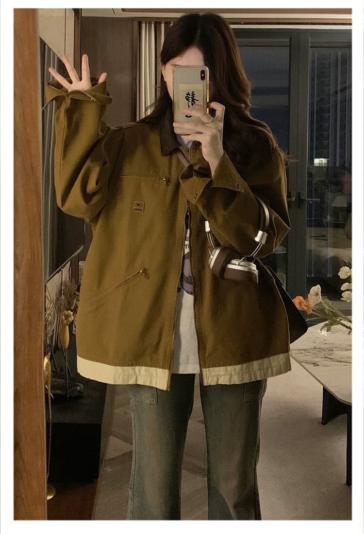 실사 일본식 레트로 디트로이트 재킷 남녀 2026 가을 겨울 폴로 칼라 외국 가스 루즈핏 워크웨어 재킷 트렌디 상세 이미지 18
