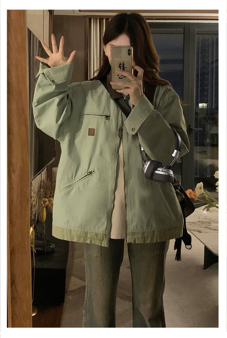 실사 일본식 레트로 디트로이트 재킷 남녀 2026 가을 겨울 폴로 칼라 외국 가스 루즈핏 워크웨어 재킷 트렌디 상세 이미지 26