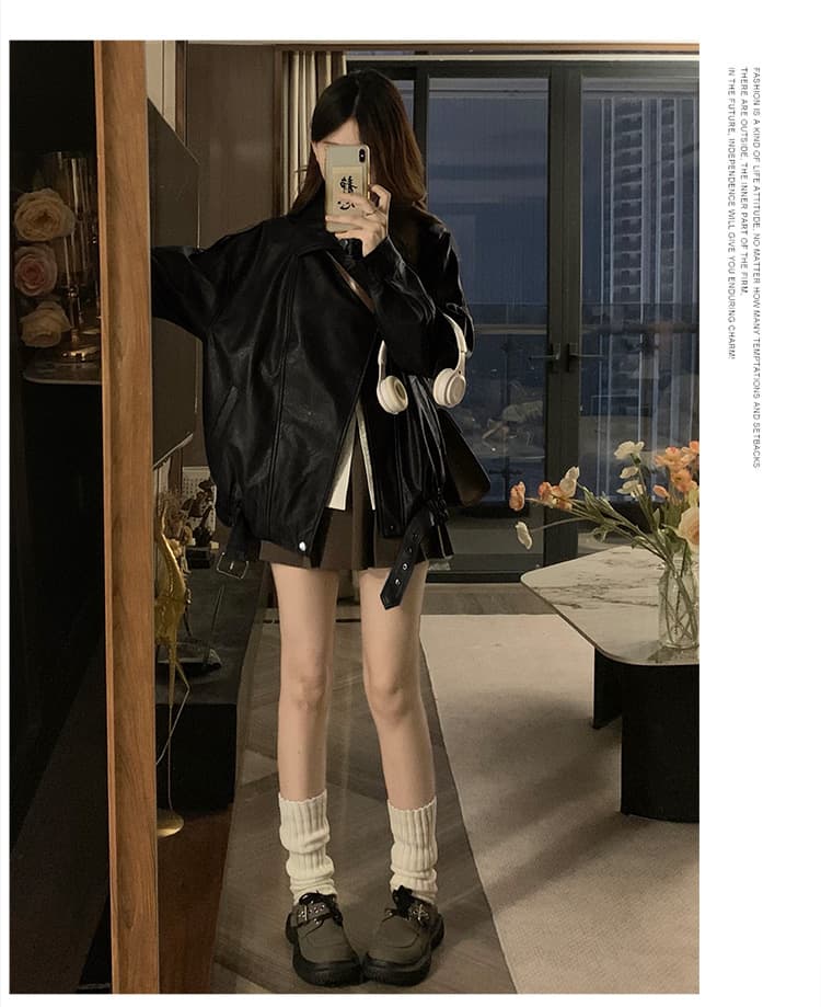 실사 커피 색상 가죽 재킷 여성 코트 2026 새로운 가을 차가운 바람의 소리 바람 고유 한 슈퍼 잘 생긴 오토바이 레트로 재킷 상세 이미지 28