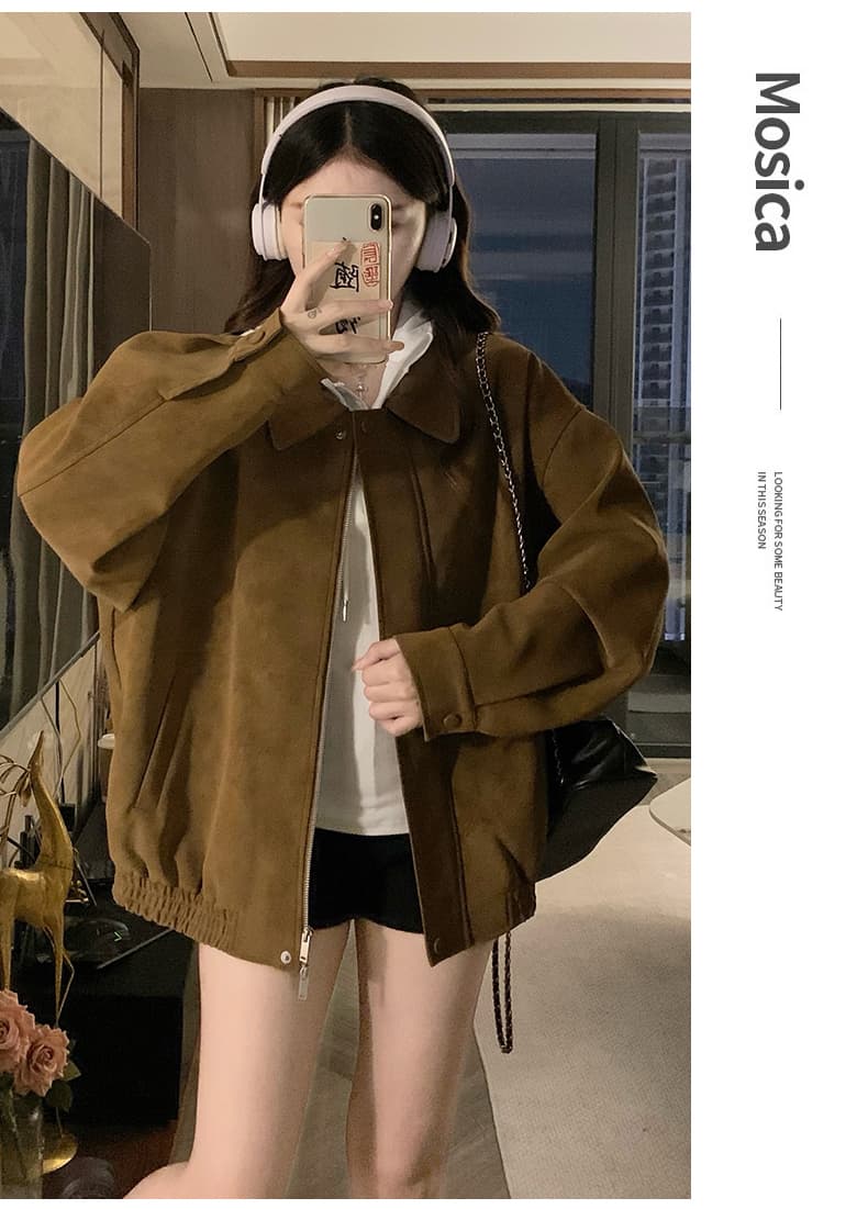 실사 아메리칸 레트로 아름다움 라드. 스웨이드 원단 폴로 칼라 재킷 재킷 2026 가을 새로운 학원 스타일 맨위 상세 이미지 16