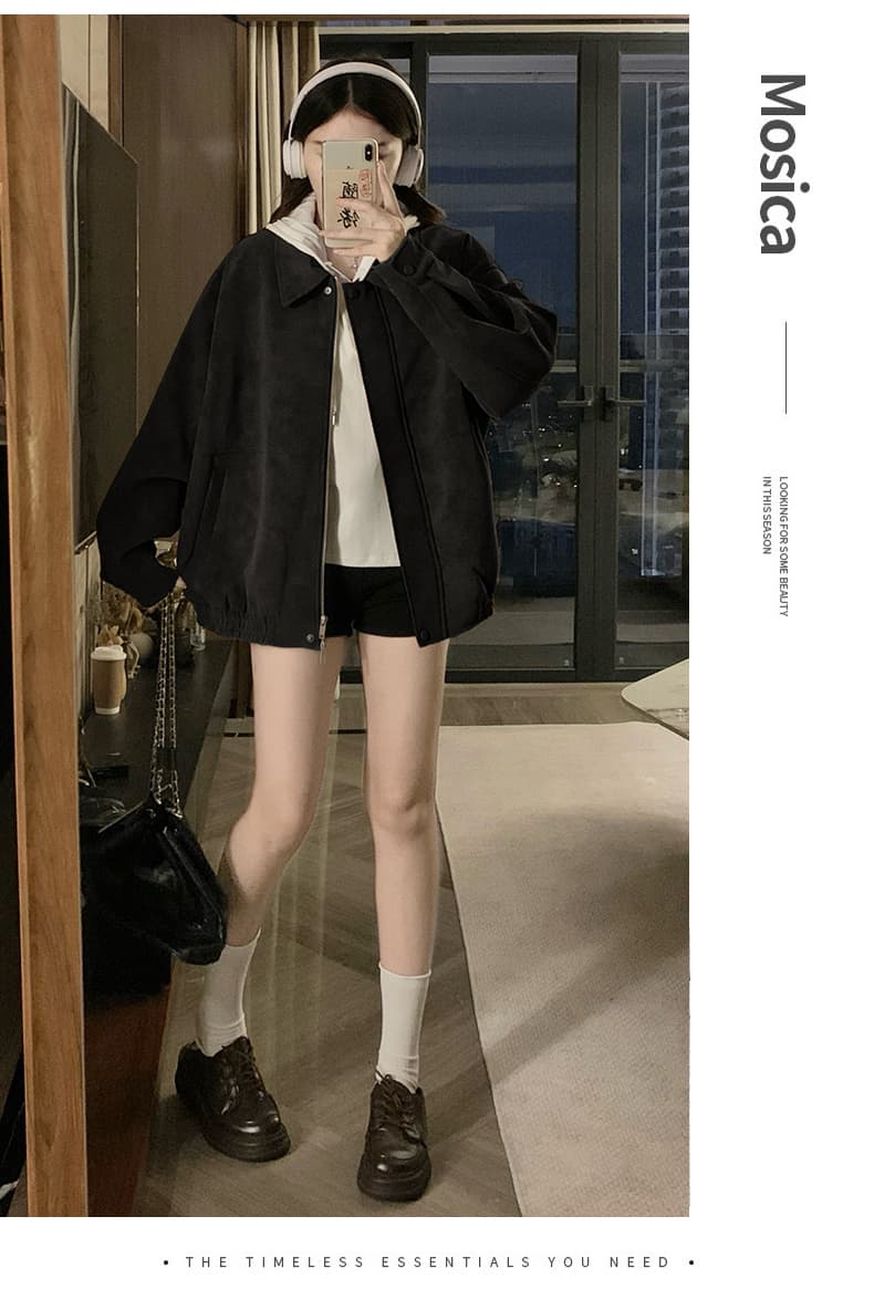 실사 아메리칸 레트로 아름다움 라드. 스웨이드 원단 폴로 칼라 재킷 재킷 2026 가을 새로운 학원 스타일 맨위 상세 이미지 21