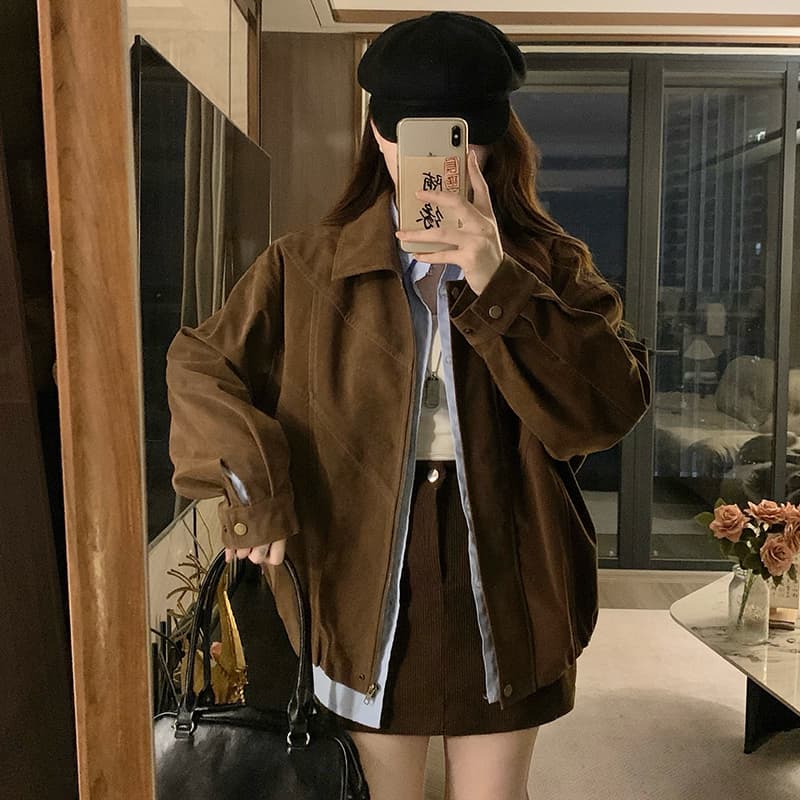실사 클래식 레트로 좋은 핏 스타일 꽃밭 프로필 종류 재킷 스웨이드 재킷 2026 가을 새로운 학원 맨위 이미지 3