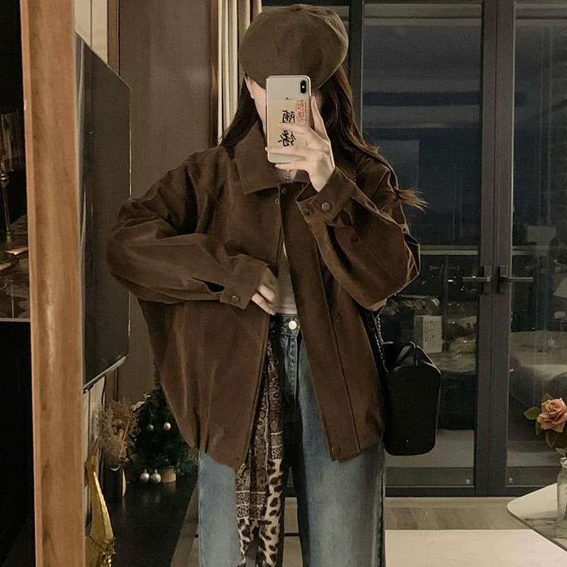 실사 클래식 레트로 좋은 핏 스타일 꽃밭 프로필 종류 재킷 스웨이드 재킷 2026 가을 새로운 학원 맨위 이미지 6