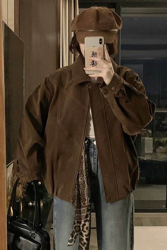 실사 클래식 레트로 좋은 핏 스타일 꽃밭 프로필 종류 재킷 스웨이드 재킷 2026 가을 새로운 학원 맨위 이미지 7