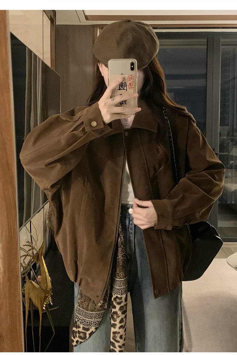 실사 클래식 레트로 좋은 핏 스타일 꽃밭 프로필 종류 재킷 스웨이드 재킷 2026 가을 새로운 학원 맨위 상세 이미지 8