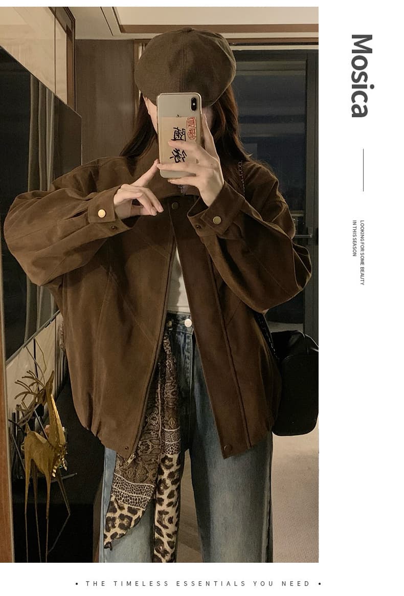 실사 클래식 레트로 좋은 핏 스타일 꽃밭 프로필 종류 재킷 스웨이드 재킷 2026 가을 새로운 학원 맨위 상세 이미지 9