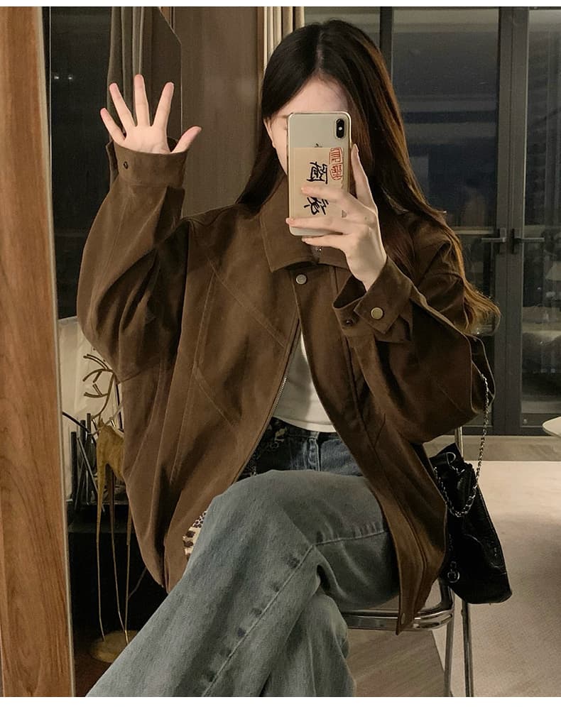 실사 클래식 레트로 좋은 핏 스타일 꽃밭 프로필 종류 재킷 스웨이드 재킷 2026 가을 새로운 학원 맨위 상세 이미지 10
