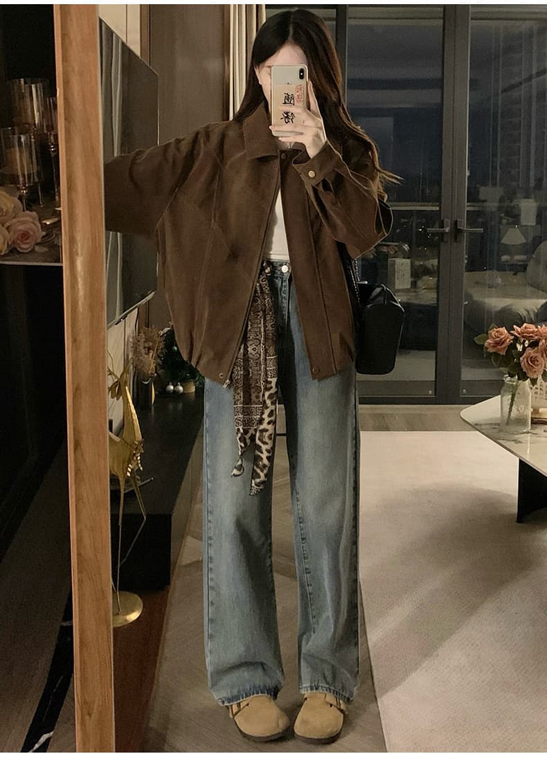 실사 클래식 레트로 좋은 핏 스타일 꽃밭 프로필 종류 재킷 스웨이드 재킷 2026 가을 새로운 학원 맨위 상세 이미지 11