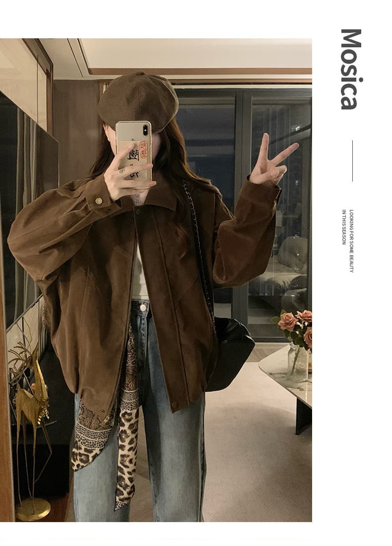 실사 클래식 레트로 좋은 핏 스타일 꽃밭 프로필 종류 재킷 스웨이드 재킷 2026 가을 새로운 학원 맨위 상세 이미지 12