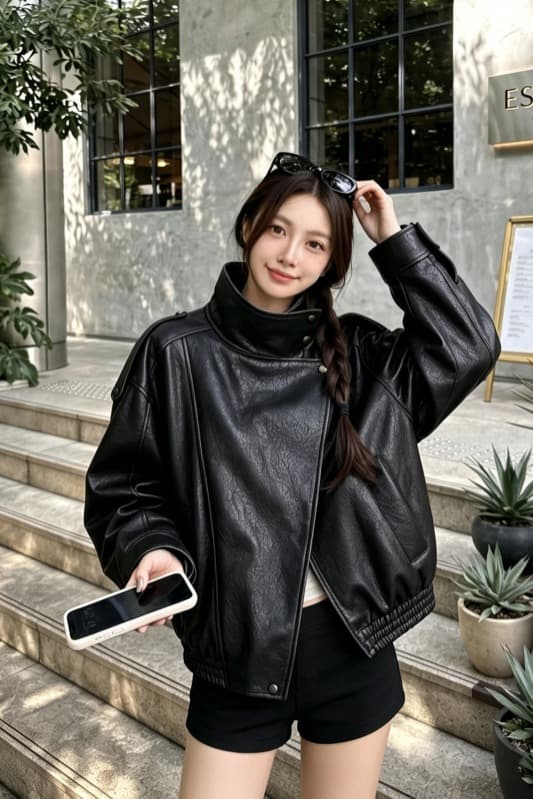 실사 긴팔 스탠드 칼라 모조 가죽 재킷 재킷 2026 가을 새로운 pu 가죽 재킷 무거운 작업 레트로 루즈핏 맨위 여성 이미지 6