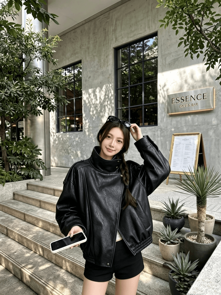 실사 긴팔 스탠드 칼라 모조 가죽 재킷 재킷 2026 가을 새로운 pu 가죽 재킷 무거운 작업 레트로 루즈핏 맨위 여성 상세 이미지 8