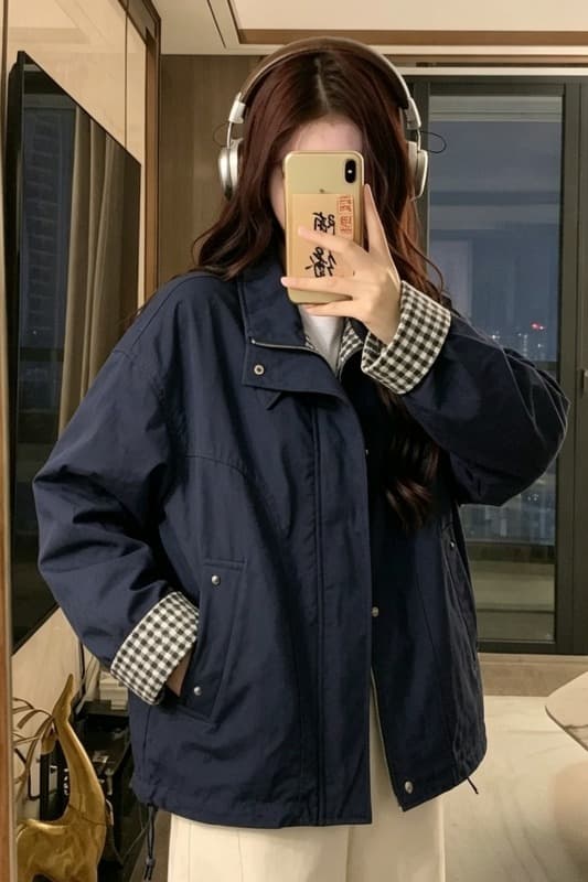 실사 레트로 루즈핏 캐주얼 체크무늬 여성 코트 봄 가을 2026 새로운 작은 키 쇼트 스타일 재킷 맨위 트렌디 이미지 6