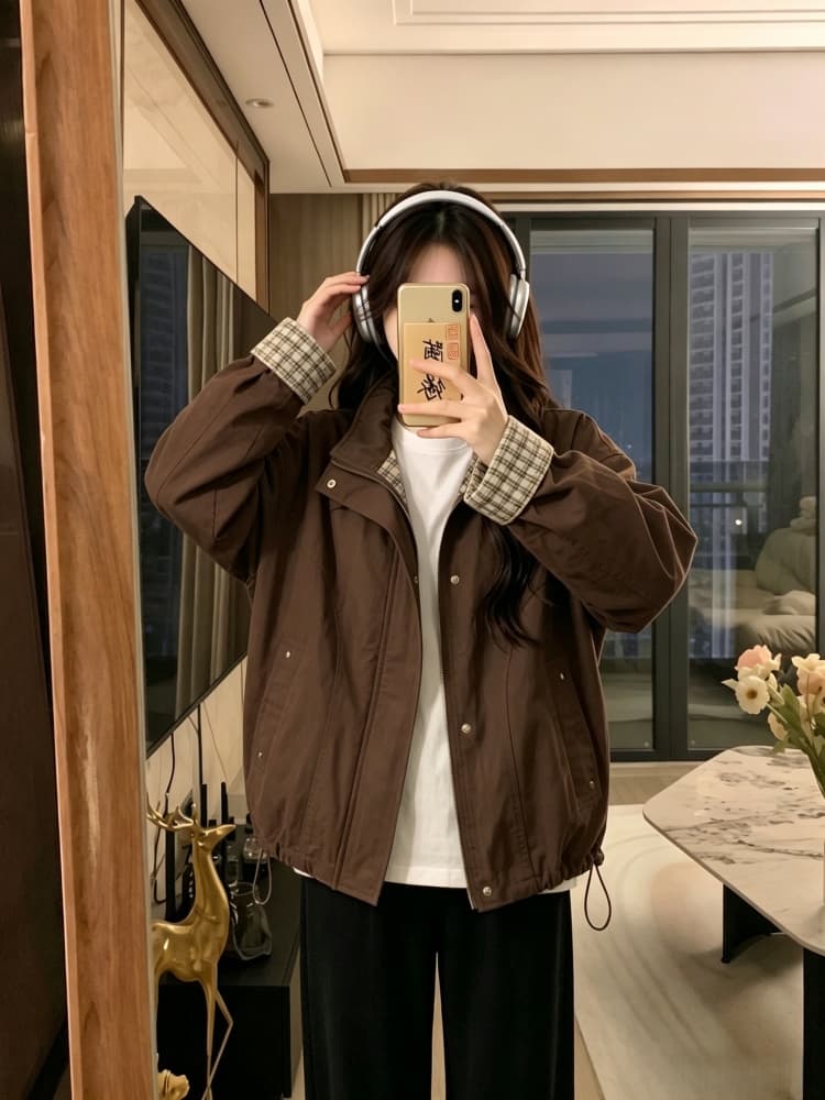 실사 레트로 루즈핏 캐주얼 체크무늬 여성 코트 봄 가을 2026 새로운 작은 키 쇼트 스타일 재킷 맨위 트렌디 상세 이미지 8
