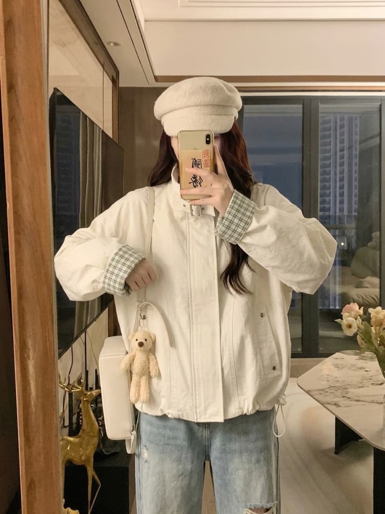 실사 레트로 루즈핏 캐주얼 체크무늬 여성 코트 봄 가을 2026 새로운 작은 키 쇼트 스타일 재킷 맨위 트렌디 상세 이미지 11