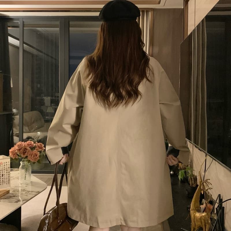실사 패치워크 배색 카키 색 바람막이 여성 코트 2026 봄 가을 새로운 작은 키 중간 길이 고급 센스 이미지 5