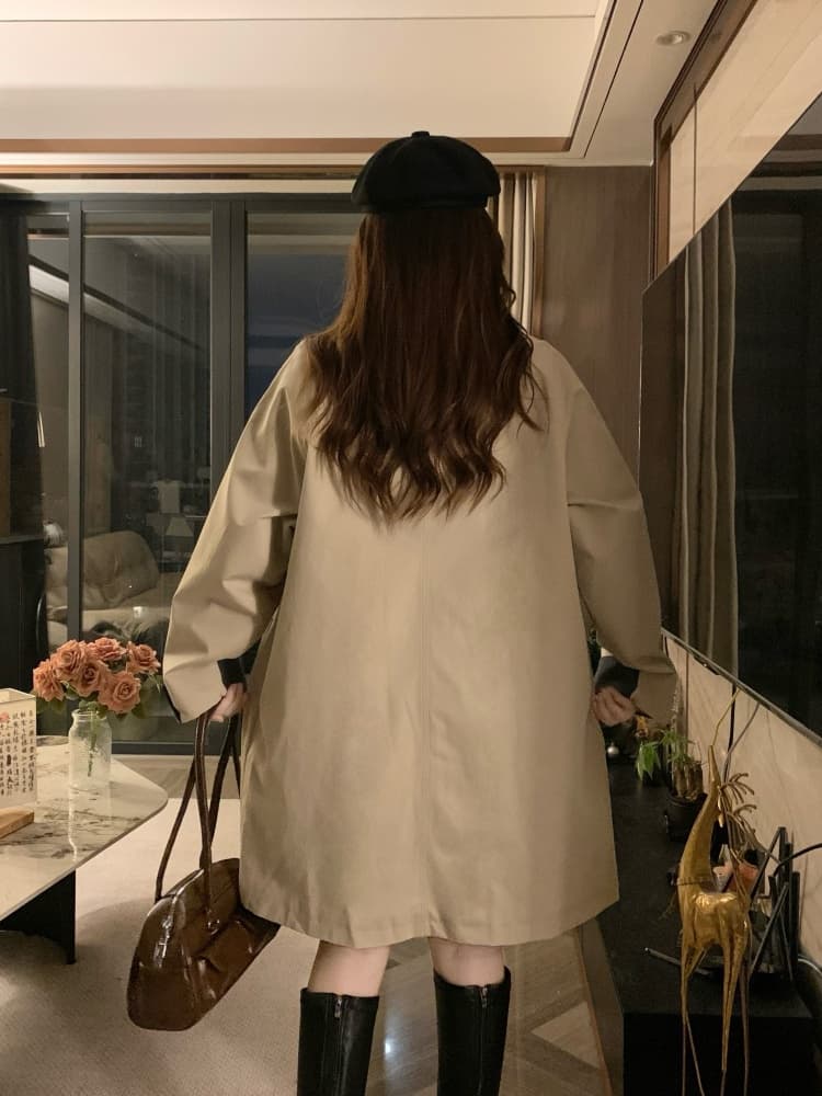 실사 패치워크 배색 카키 색 바람막이 여성 코트 2026 봄 가을 새로운 작은 키 중간 길이 고급 센스 상세 이미지 12