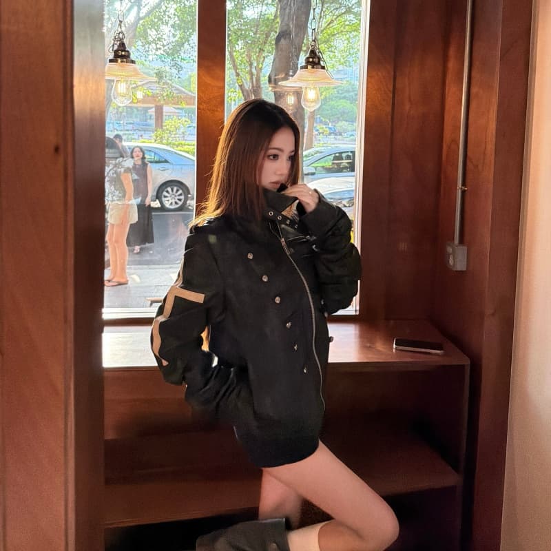 실사 이문화 궁정 바람 긍정적 인 어깨 재킷 여성 코트 이른 가을 십자가 쇼트 스타일 몸매 가꾸기 가죽 재킷 시각 부서 트렌디 이미지 3