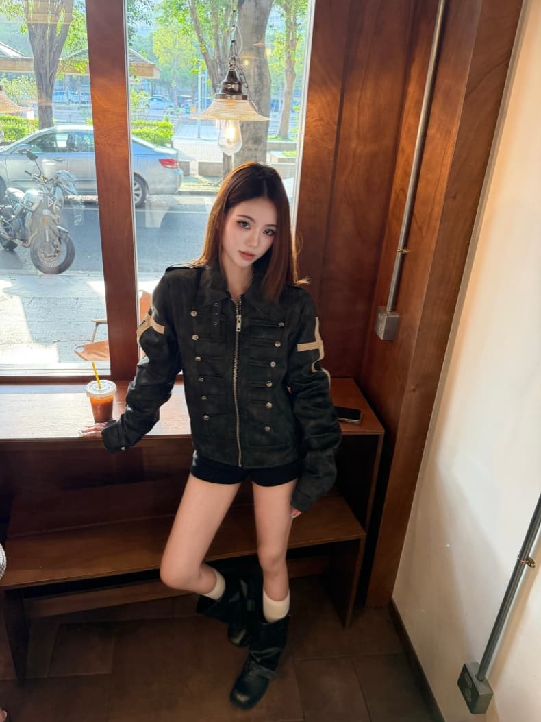 실사 이문화 궁정 바람 긍정적 인 어깨 재킷 여성 코트 이른 가을 십자가 쇼트 스타일 몸매 가꾸기 가죽 재킷 시각 부서 트렌디 상세 이미지 5