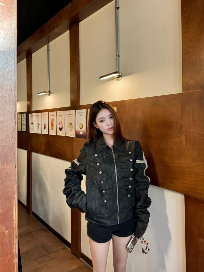 실사 이문화 궁정 바람 긍정적 인 어깨 재킷 여성 코트 이른 가을 십자가 쇼트 스타일 몸매 가꾸기 가죽 재킷 시각 부서 트렌디 상세 이미지 11