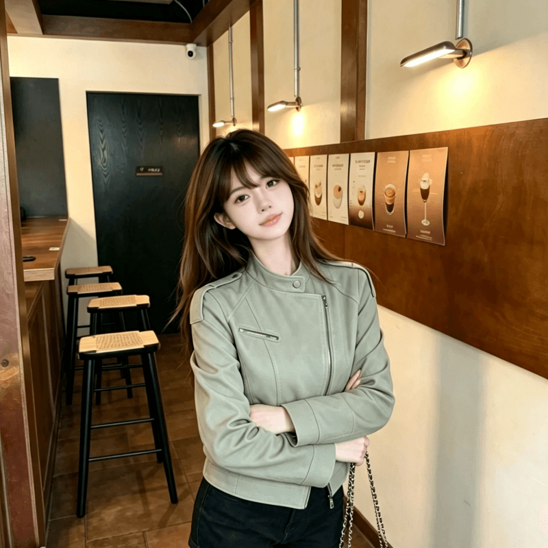 실사 워크웨어 레트로 스탠드 칼라 긍정적 인 어깨 지퍼 재킷 여성 코트 2026 가을 새로운 학원 스타일 재킷 트렌디 이미지 4