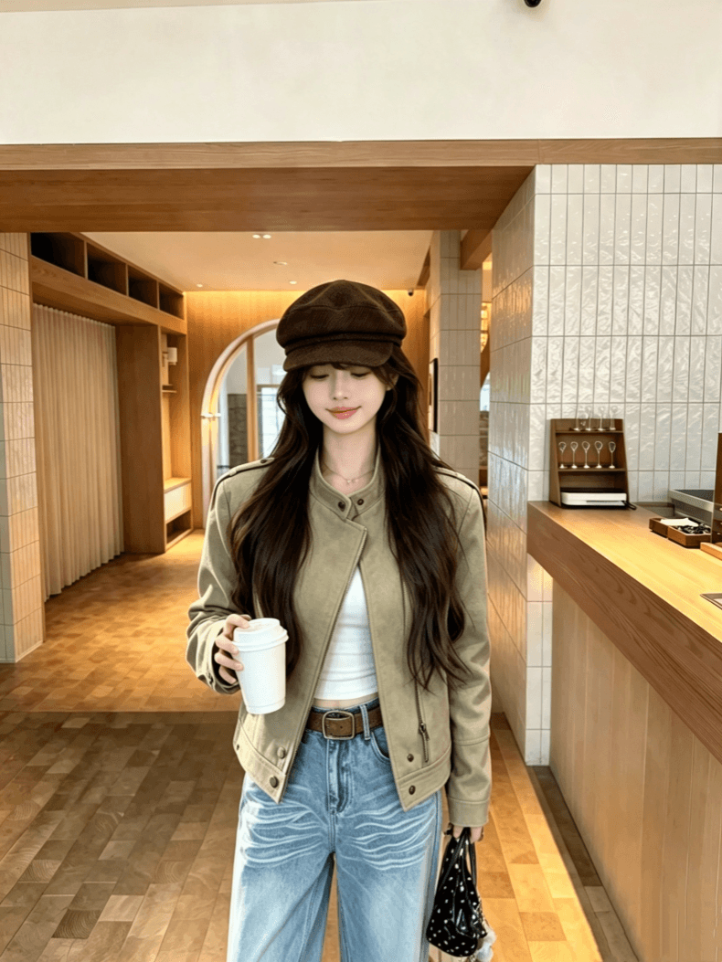 실사 워크웨어 레트로 스탠드 칼라 긍정적 인 어깨 지퍼 재킷 여성 코트 2026 가을 새로운 학원 스타일 재킷 트렌디 상세 이미지 7
