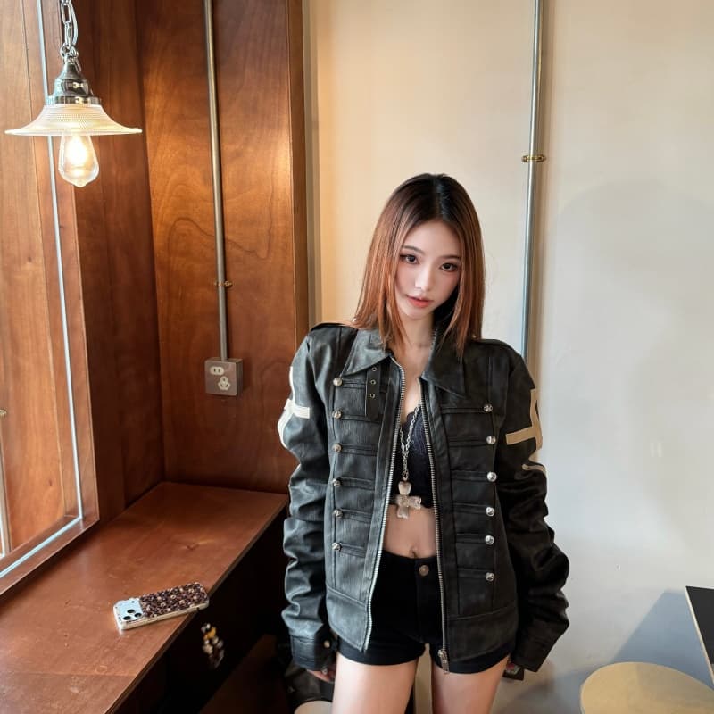 실사 나이트 시리즈 나폴레옹 궁정 십자가 단추 둘 착용 스트랩 몸매 가꾸기 긍정적 인 어깨 슬림해 보이는 재킷 이미지 4