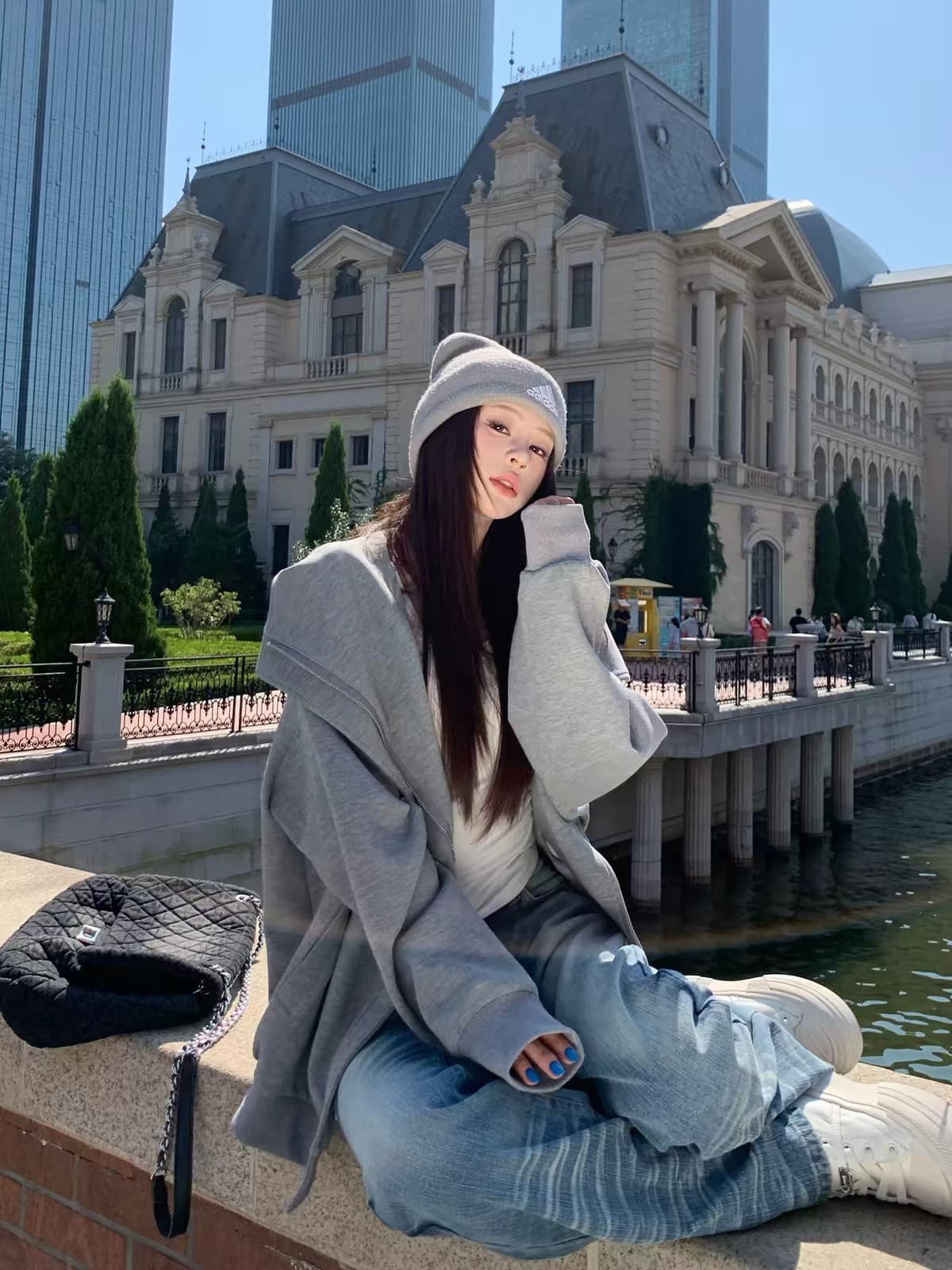 3mer 오. 오. 세 자매 한 부서 캐주얼 빅 칼라 후드티 여성 가을 새로운 느긋한 루즈핏 슬림해 보이는 긴팔 재킷 상세 이미지 5