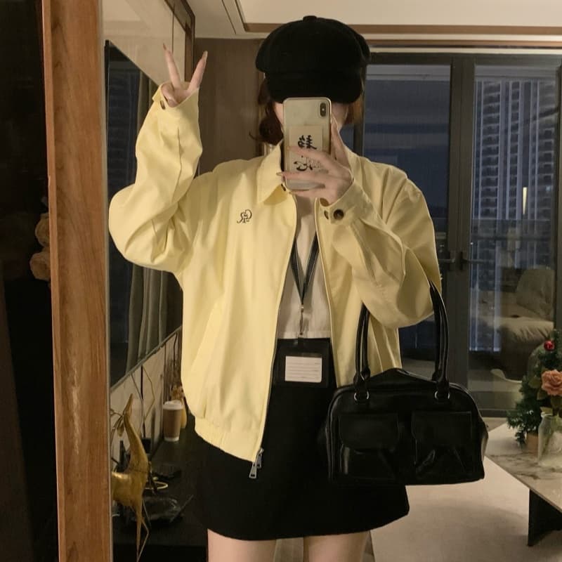 실사 2026 가을 새로운 레몬 옐로우 단추 폴로 칼라 여성 코트 봄 가을 캐주얼 다용도 재킷 맨위 이미지 6