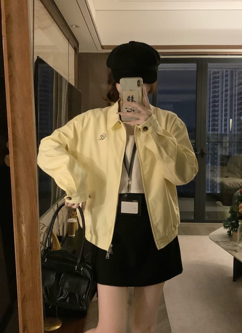 실사 2026 가을 새로운 레몬 옐로우 단추 폴로 칼라 여성 코트 봄 가을 캐주얼 다용도 재킷 맨위 상세 이미지 7