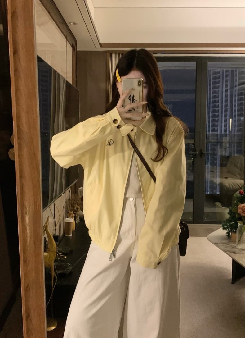 실사 2026 가을 새로운 레몬 옐로우 단추 폴로 칼라 여성 코트 봄 가을 캐주얼 다용도 재킷 맨위 상세 이미지 11