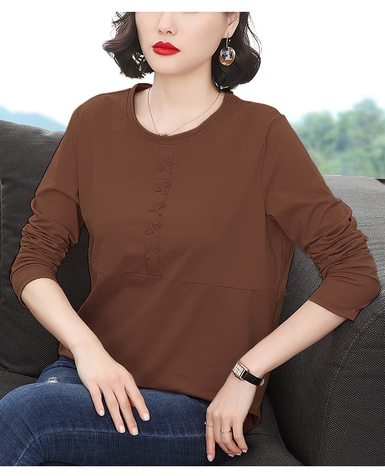 실사 2026 가을 면 긴팔 티셔츠 여성 루즈핏 슬림해 보이는 한국 스타일 다용도 단색 기본 셔츠 여성 레저 맨위 상세 이미지 18