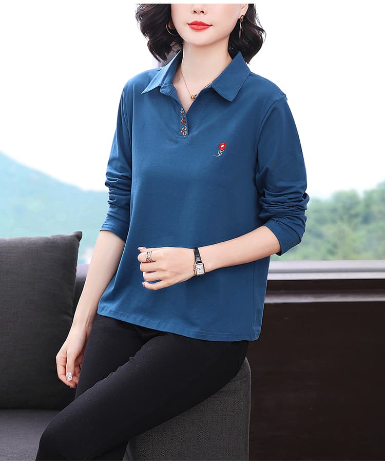 2026 새로운 폴로 칼라 긴팔 티셔츠 빅 사이즈 중노년 가을 의상 순면 여성 맨위 엄마 봄 가을 기본 셔츠 상세 이미지 10