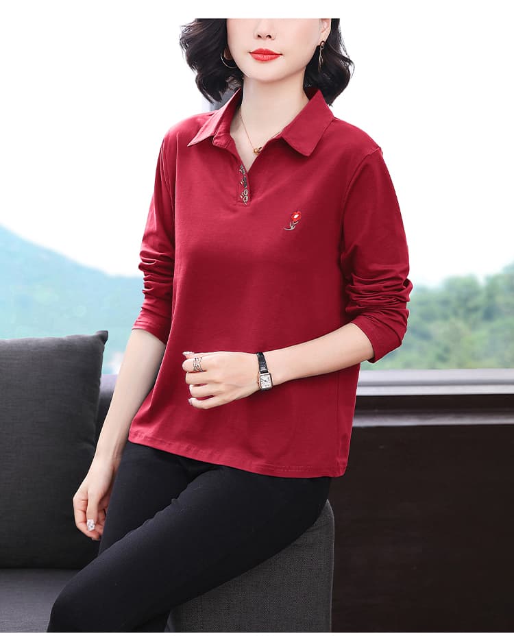 2026 새로운 폴로 칼라 긴팔 티셔츠 빅 사이즈 중노년 가을 의상 순면 여성 맨위 엄마 봄 가을 기본 셔츠 상세 이미지 16