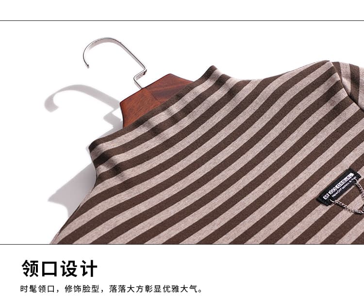 2026 실사 새로운 엄마 긴팔 가을 의상 면 티셔츠 인사이드 잡아라. 의류 여성 스트라이프 반하이넥 기본 셔츠 여성 상세 이미지 15