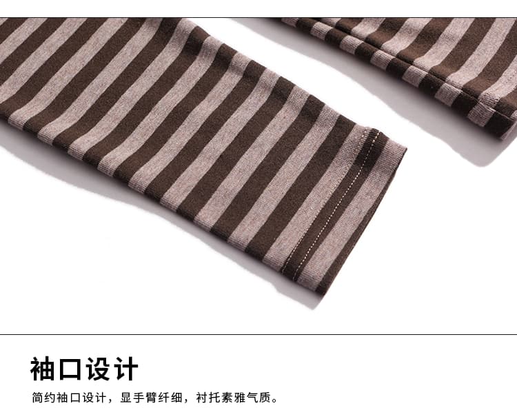 2026 실사 새로운 엄마 긴팔 가을 의상 면 티셔츠 인사이드 잡아라. 의류 여성 스트라이프 반하이넥 기본 셔츠 여성 상세 이미지 16