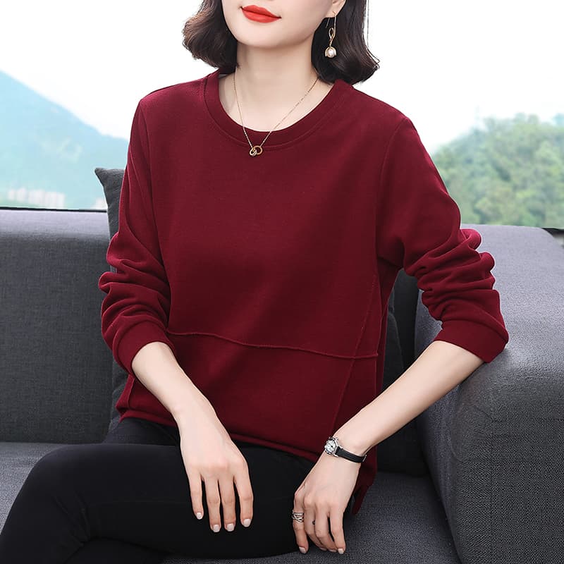 2026 봄 가을 새로운 캐주얼 루즈핏 빅 사이즈 라운드 넥 외국 가스 연령 감소 어머니 드레스 후드티 여성 중년 여성 이미지 2