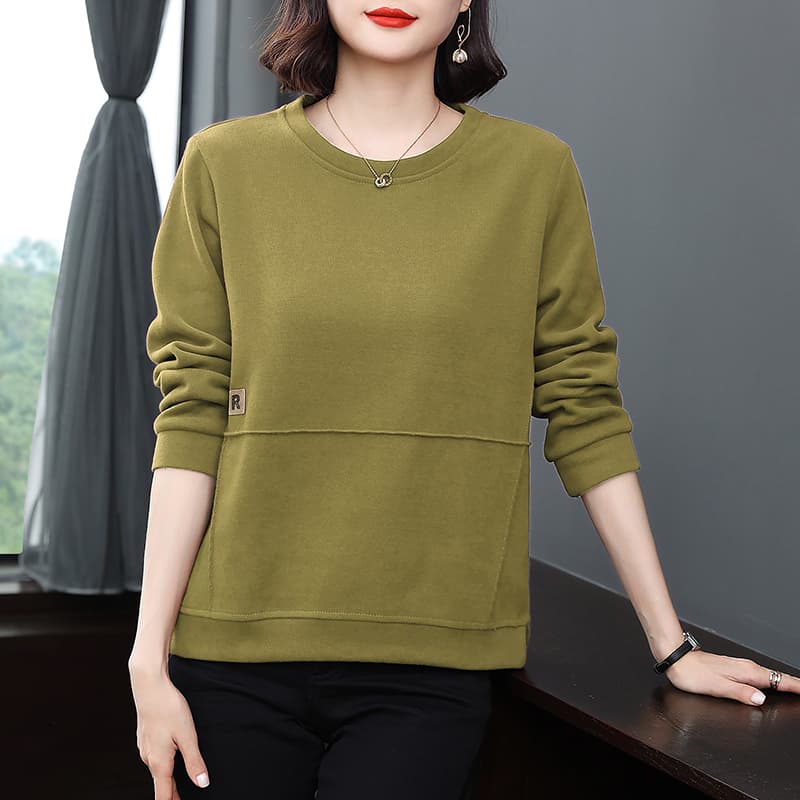 2026 봄 가을 새로운 캐주얼 루즈핏 빅 사이즈 라운드 넥 외국 가스 연령 감소 어머니 드레스 후드티 여성 중년 여성 이미지 5