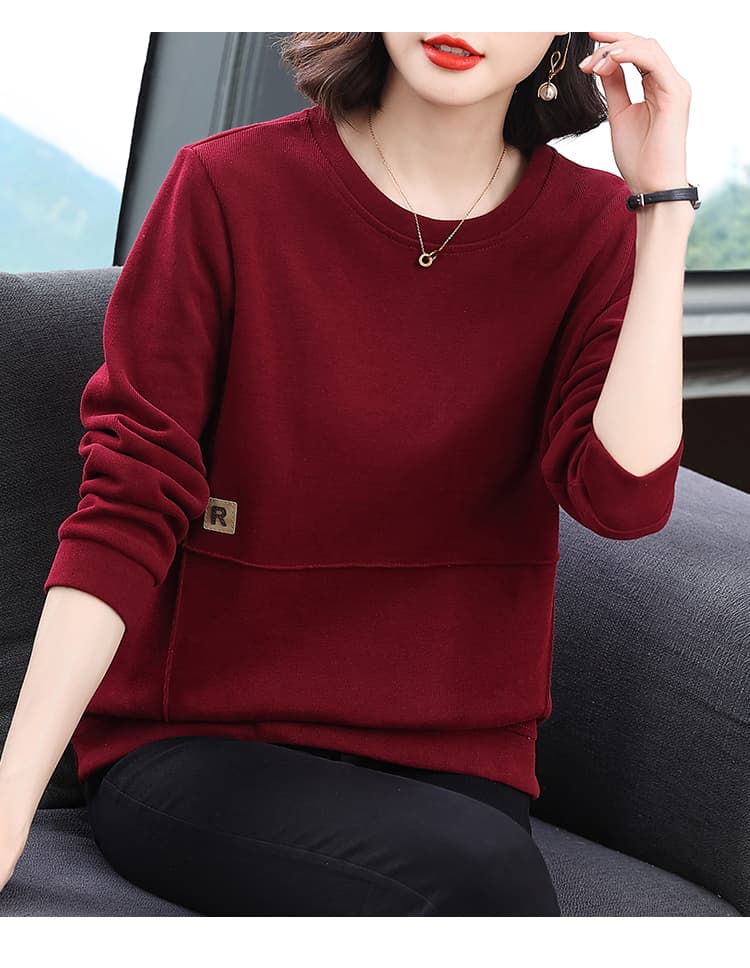 2026 봄 가을 새로운 캐주얼 루즈핏 빅 사이즈 라운드 넥 외국 가스 연령 감소 어머니 드레스 후드티 여성 중년 여성 상세 이미지 10