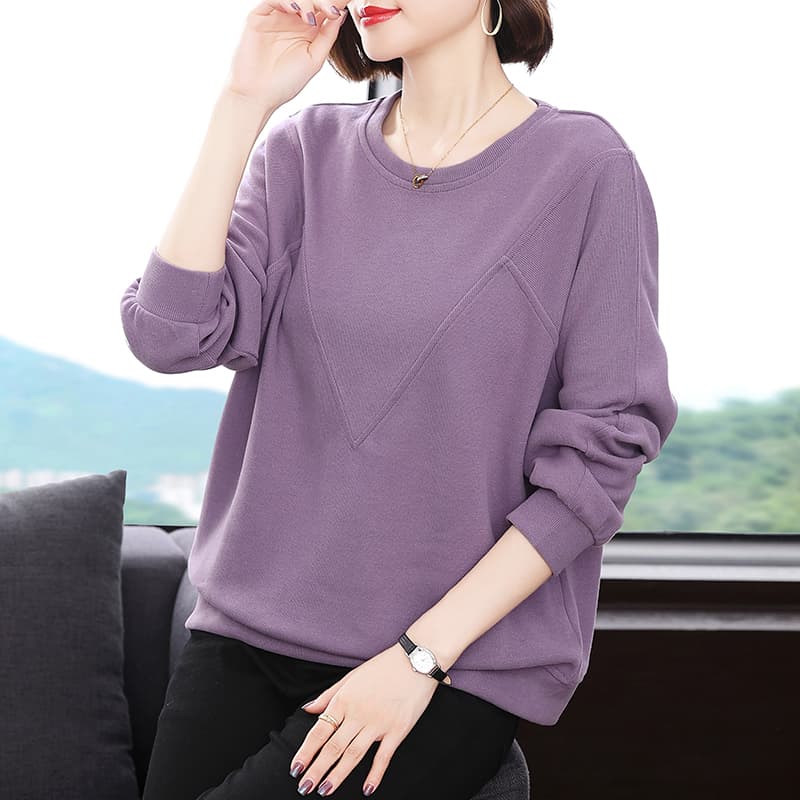 2026 가을 겨울 새로운 라운드 넥 연령 감소 후드티 여성 중년 엄마 외국 가스 루즈핏 빅 사이즈 캐주얼 긴팔 맨위 이미지 4