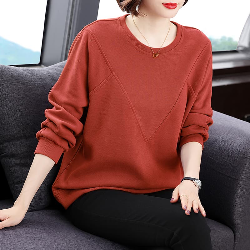 2026 가을 겨울 새로운 라운드 넥 연령 감소 후드티 여성 중년 엄마 외국 가스 루즈핏 빅 사이즈 캐주얼 긴팔 맨위 이미지 3